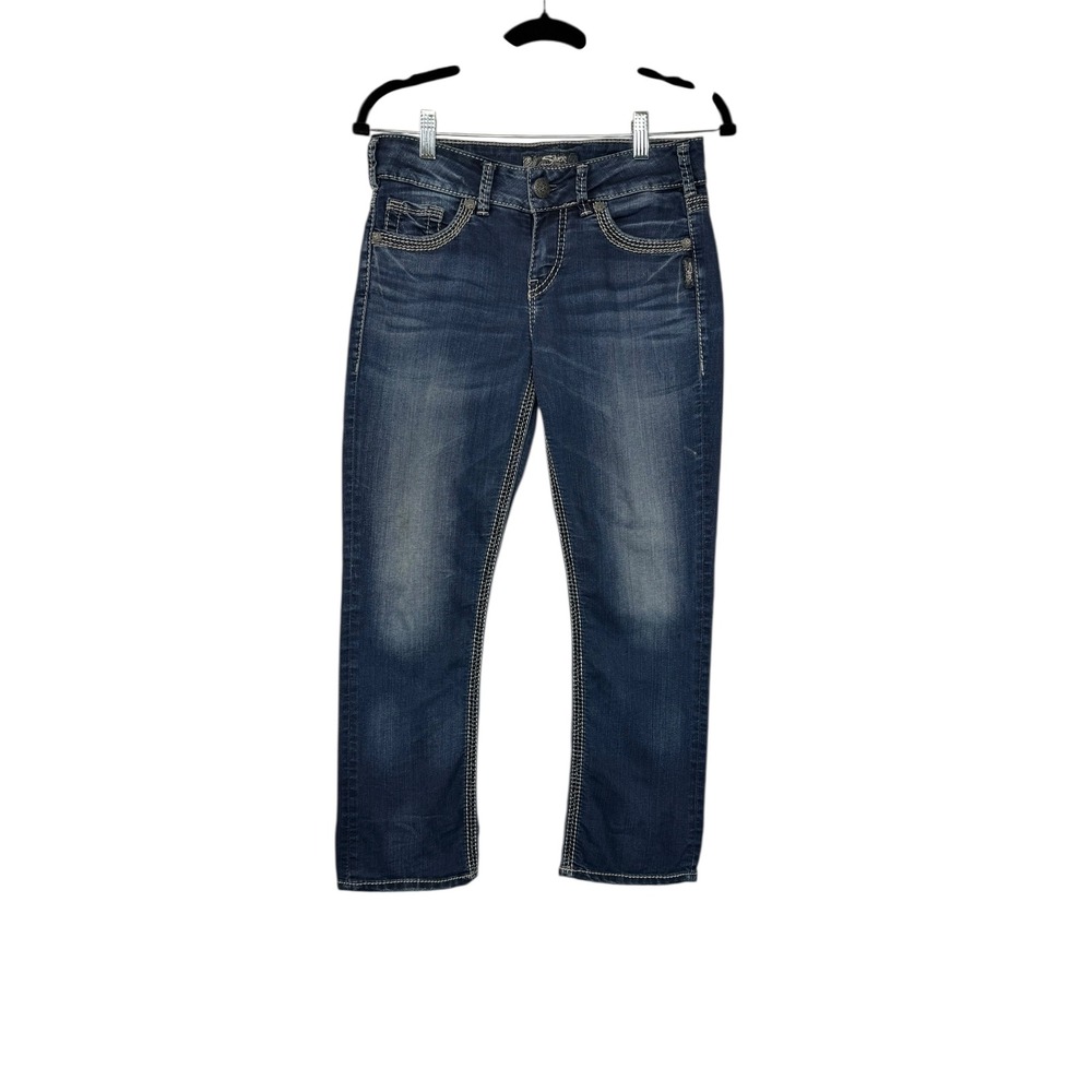 Silver‎ Jeans Co Womens Suki Mid Capri Jeans Blue Wash Stretch Size 26